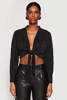 Womens Rhinestone Tie Front Top, M