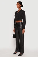 Womens Rhinestone Tie Front Top, M