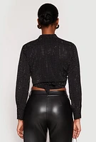 Womens Rhinestone Tie Front Top, M