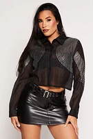 Womens Organza Rhinestone Studded Crop Top,