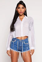 Womens Organza Rhinestone Studded Crop Top, White, Size S