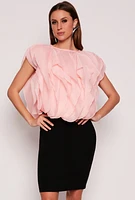 Womens Organza Ruffled Tie Back Keyhole Blouse,