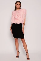 Womens Organza Ruffled Tie Back Keyhole Blouse,