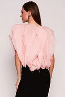 Womens Organza Ruffled Tie Back Keyhole Blouse,