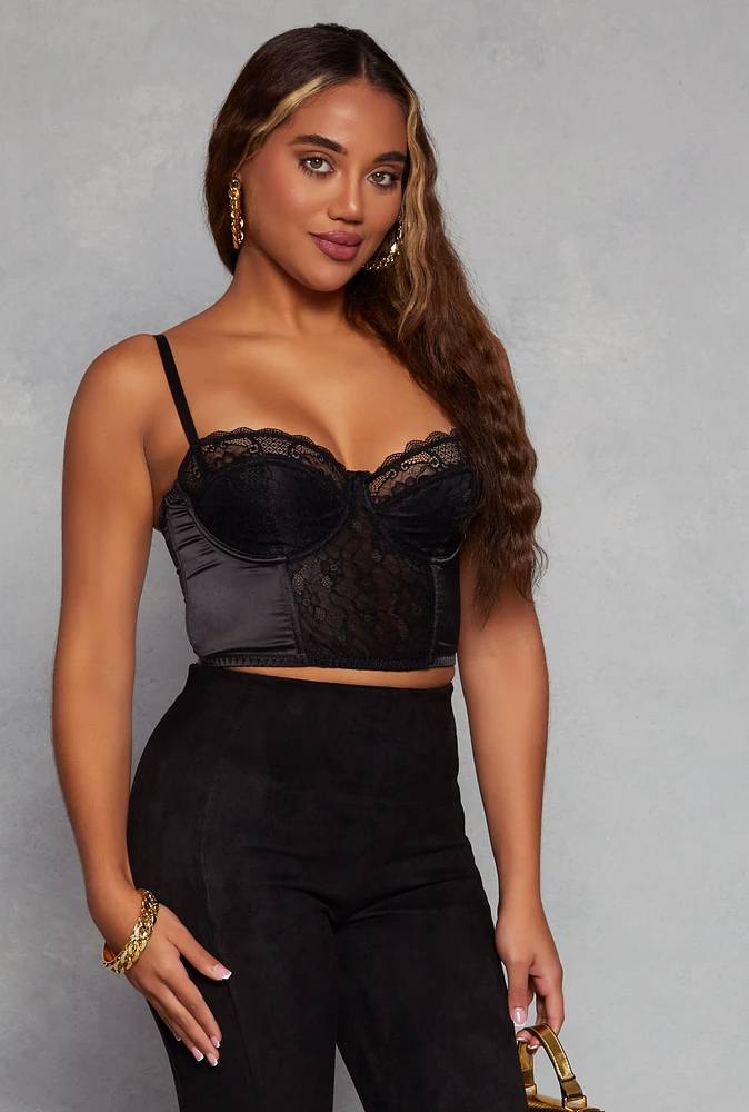 Womens Lace Detail Cropped Bustier Top, Black, Size L