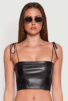 Womens Faux Leather Tie Strap Corset Top, Black, Size M