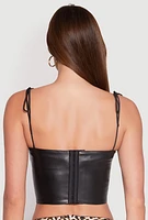 Womens Faux Leather Tie Strap Corset Top, Black, Size L