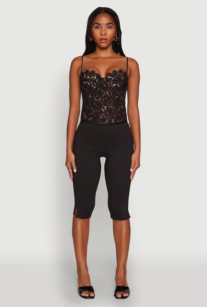 Womens Lace Zip Back Bustier Top, Black,