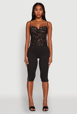 Womens Lace Zip Back Bustier Top, Black, Size M