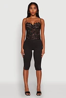Womens Lace Zip Back Bustier Top, Black,