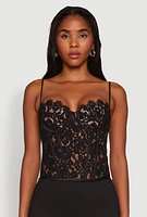 Womens Lace Zip Back Bustier Top, Black,