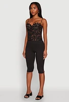 Womens Lace Zip Back Bustier Top, Black,
