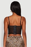 Womens Chic Sheer Lace Cropped Bustier Top with Sweetheart Neckline, Black, Size L