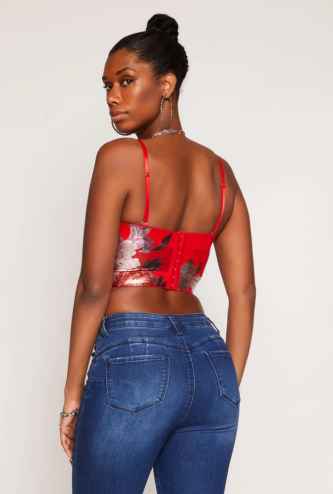 Womens Floral Mesh Cropped Bustier Top,