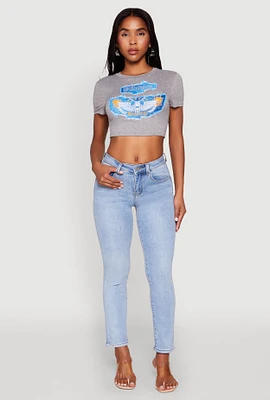 Womens Vintage Motorcycle Graphic Crop Top, Grey, Size XL
