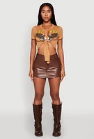 Womens Live Wild Plunge Tie Front Crop Top, L