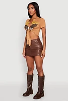 Womens Live Wild Plunge Tie Front Crop Top, L