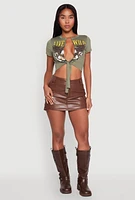 Womens Live Wild Plunge Tie Front Crop Top, Green, Size L