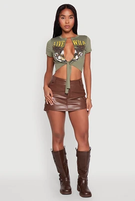 Womens Live Wild Plunge Tie Front Crop Top, Green, Size M