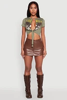 Womens Live Wild Plunge Tie Front Crop Top, Green, Size L