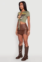 Womens Live Wild Plunge Tie Front Crop Top, Green, Size L