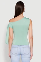 Womens Trendy Tie Sleeve Ruched Asymmetrical Top, Green, Size XL