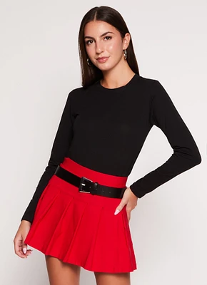 Womens Solid Crew Neck Long Sleeve Tee, Black, Size L