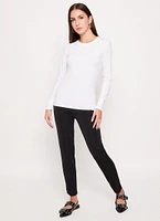 Womens Solid Crew Neck Long Sleeve Tee, White, Size L