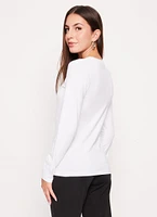 Womens Solid Crew Neck Long Sleeve Tee, White, Size L