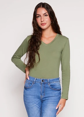 Womens Basic V Neck Long Sleeve T Shirt,