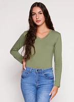 Womens Basic V Neck Long Sleeve T Shirt,