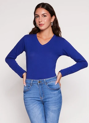 Womens Basic V Neck Long Sleeve T Shirt,