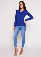 Womens Basic V Neck Long Sleeve T Shirt, S