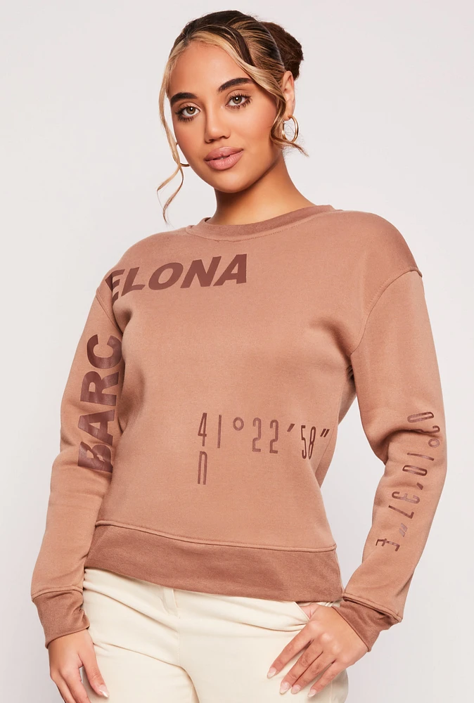 Womens Barcelona Graphic Sweatshirt, Brown,