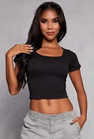 Womens Double Lined Square Neck Crop Top,