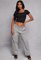 Womens Double Lined Square Neck Crop Top,