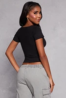 Womens Double Lined Square Neck Crop Top,