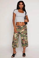 Womens Double Lined Square Neck Crop Top, L
