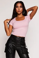 Womens Double Lined Square Neck Crop Top, Purple, Size L