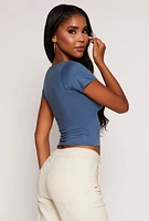 Womens Double Lined Square Neck Crop Top, Blue, Size XL