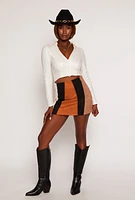 Womens Faux Leather Shirt Collar Crop Top, White, Size S