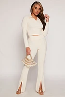 Womens Johnny Collar Long Sleeve Crop Top,