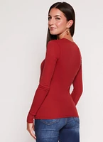 Womens Basic Crew Neck Long Sleeve Top, Burgundy, Size S