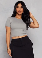 Womens Crew Neck Basic Cropped Tee, Grey, Size L