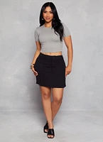 Womens Crew Neck Basic Cropped Tee, Grey, Size L