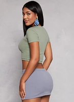 Womens Crew Neck Basic Cropped Tee, Green, Size L
