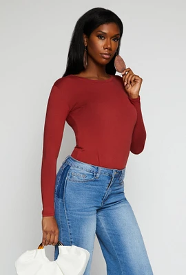 Womens Basic Long Sleeve T Shirt, Burgundy, Size M