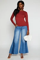 Womens Basic Long Sleeve T Shirt, Burgundy, Size S