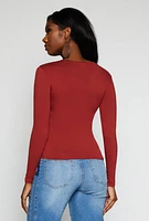 Womens Basic Long Sleeve T Shirt, Burgundy, Size M