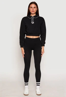 Womens Contrast Trim Collared Cropped Sweatshirt, Black, Size M